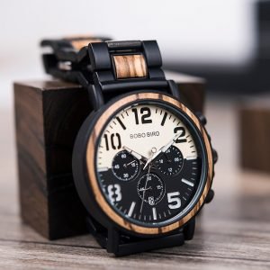 Wooden and Stainless Steel Watch Men Water Resistant Timepiece