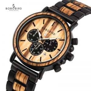 Wooden Military Chronograph Quartz Watch in Wood Gift Box